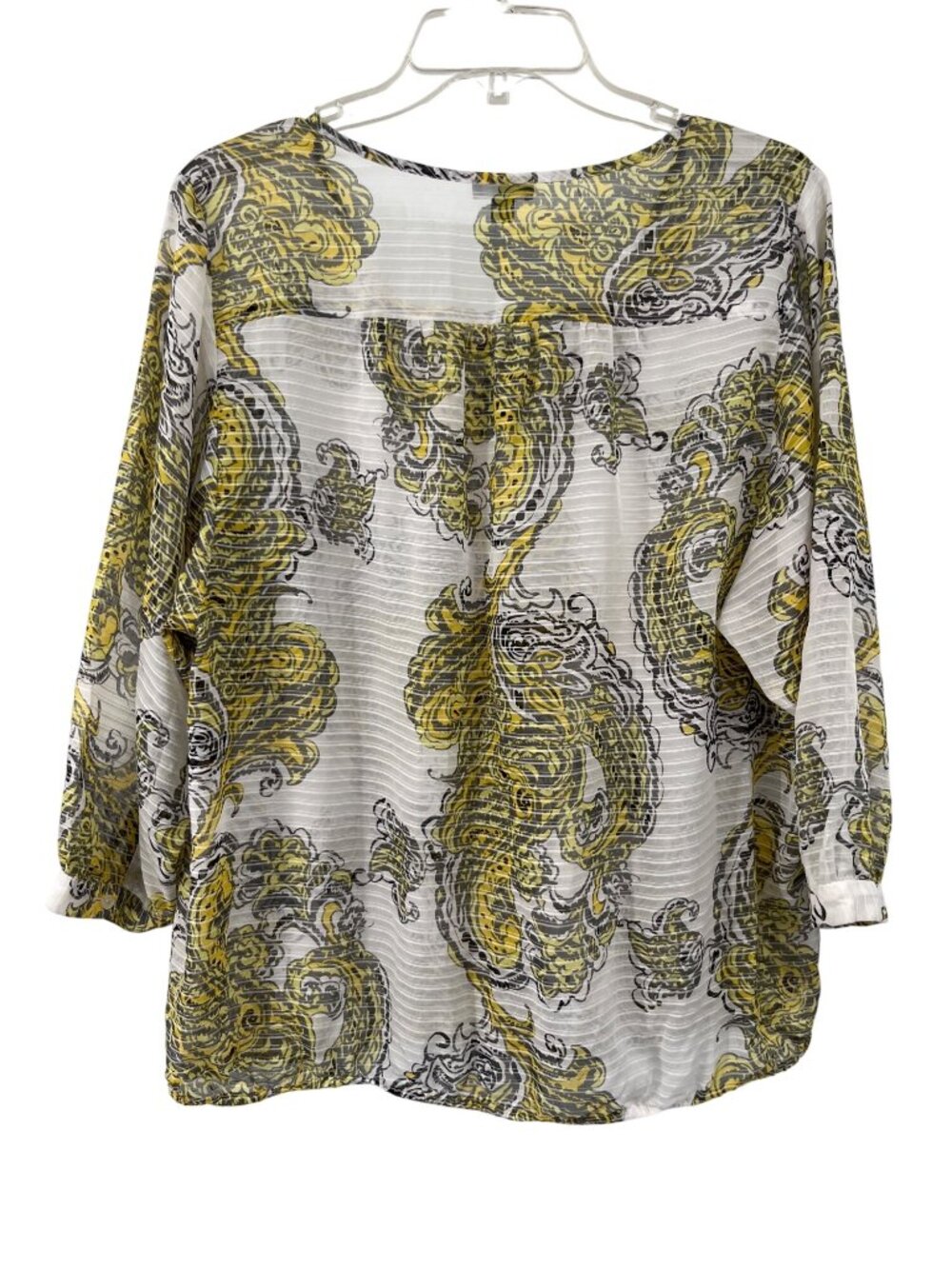 Ann Taylor Paisley Blouse Womens L Yellow Gray Sheer Used - Picture 2 of 15